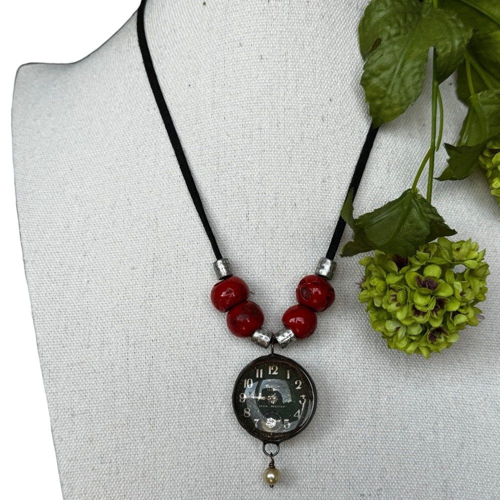 OOAK Reversible Charm Necklace Mixed Media Pendant on Adjustable Leather Cord